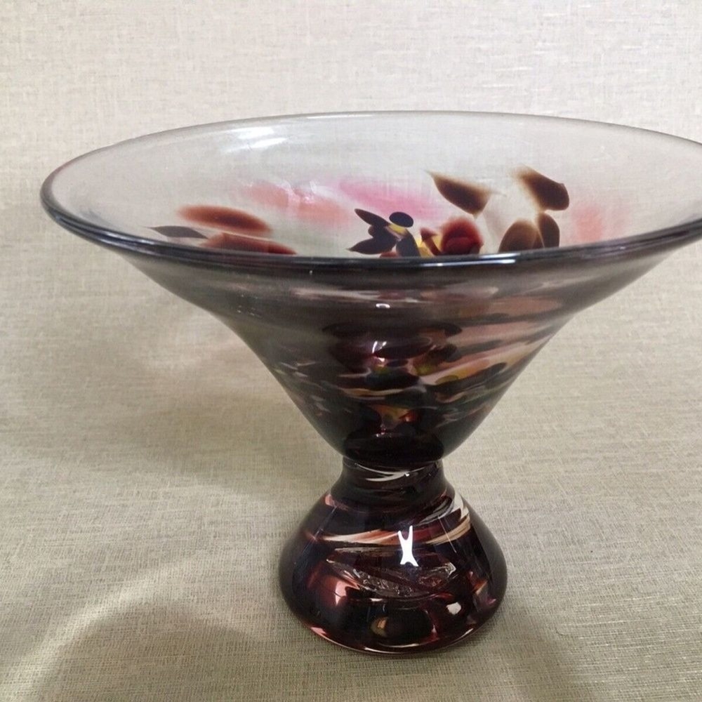 Hand Blown Art Glass Vase Turtle Shell Type Compot Jam Candy Ice Cream Dish